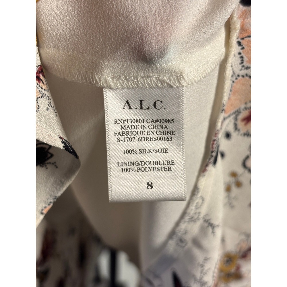 A.L.C. | Silk Floral Smocked Waist Mini Dress Cream Burgundy Gold | Size 8 - Picture 5 of 6